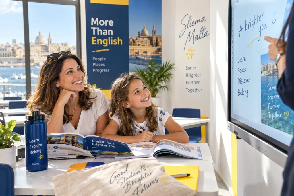 Malta’da ailece İngilizce dil eğitimi alan anne ve kızı.